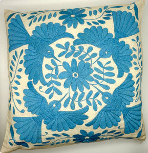 Housse de Coussin Otomi Exquise Brodée à la Main - Bleu (45x45cm)