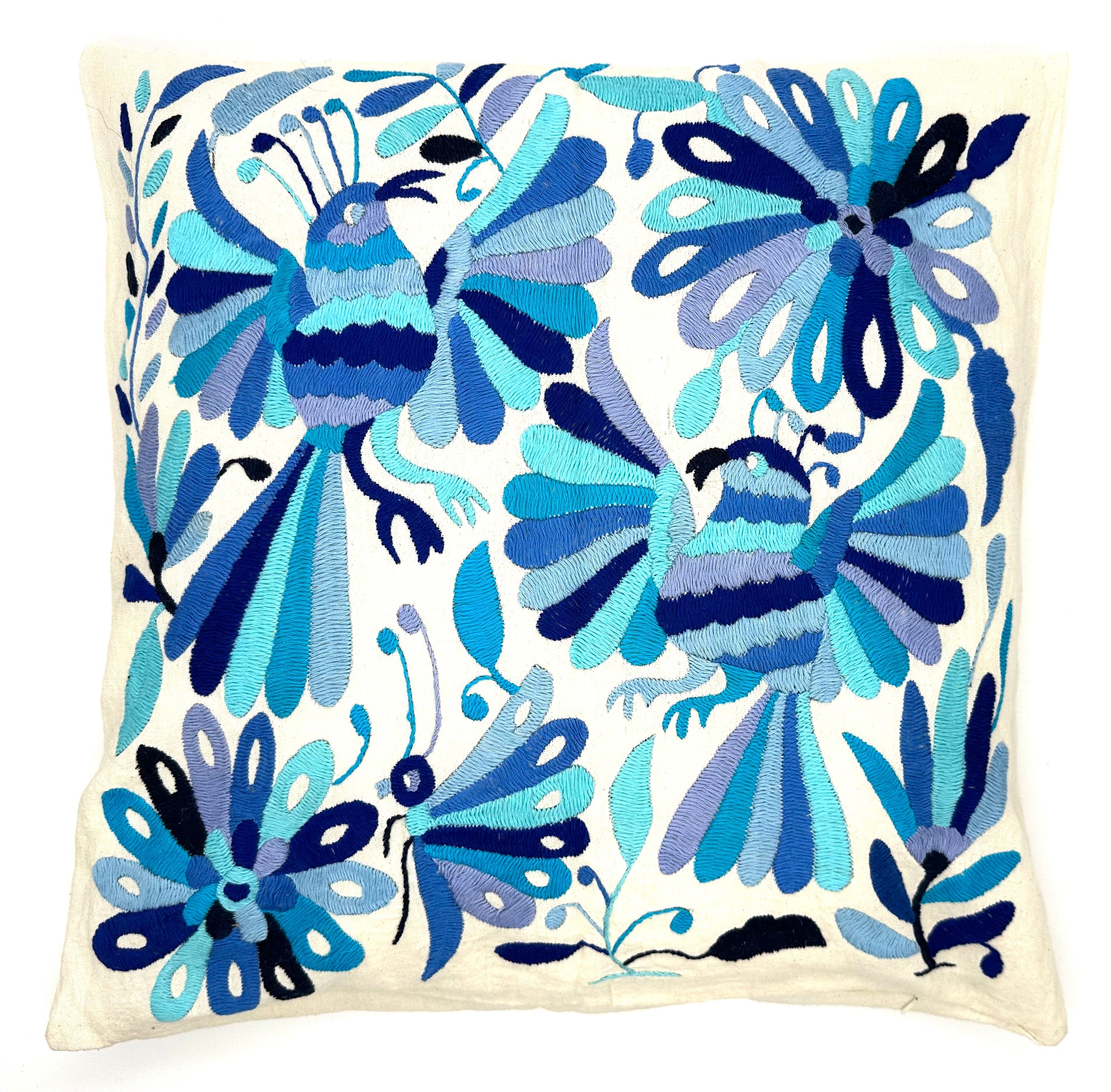 Exquisite Hand Embroidered Otomi Cushion Cover - Blue (45x45cm)