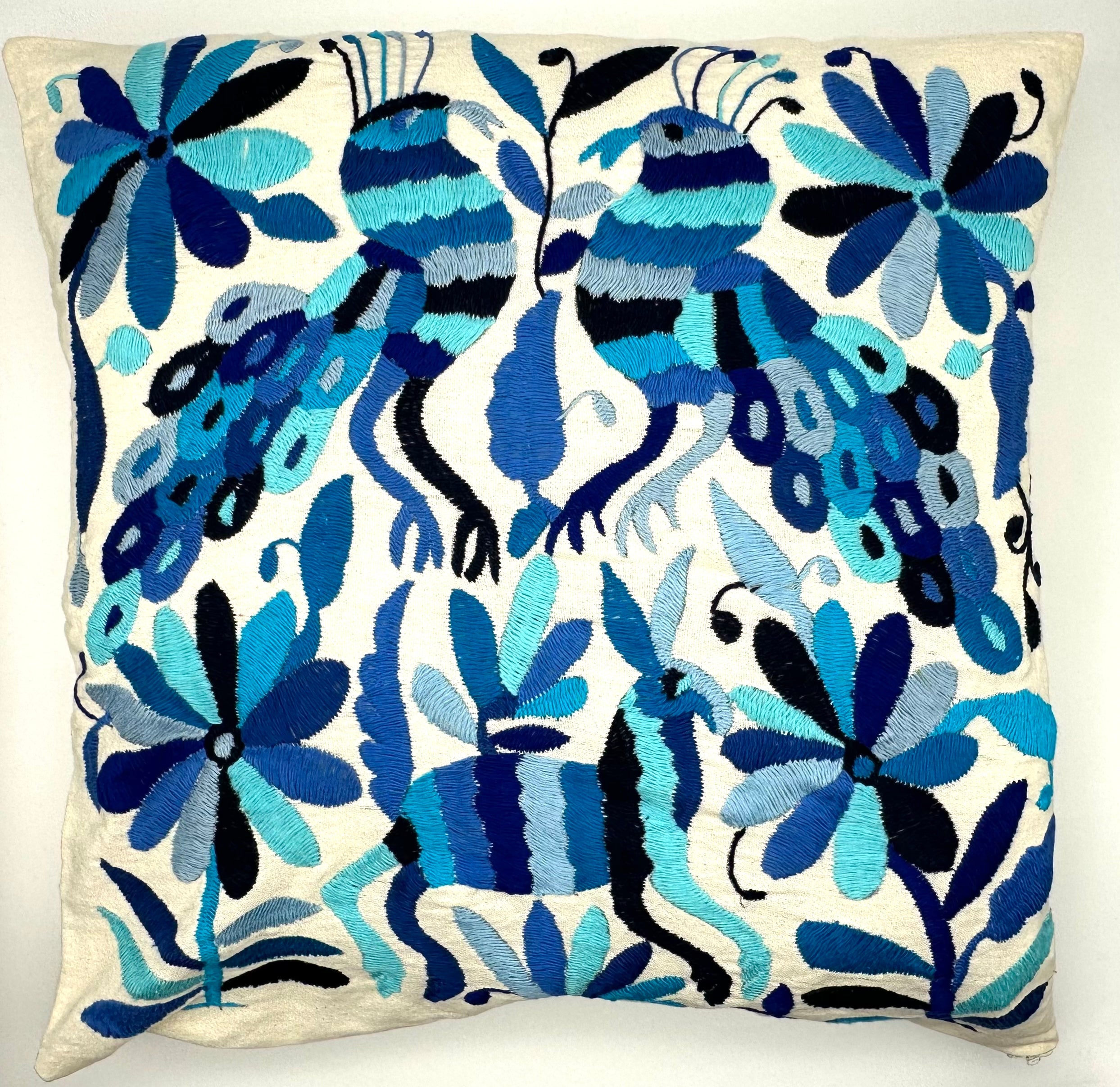Housse de Coussin Otomi Exquise Brodée à la Main - Bleu (45x45cm)