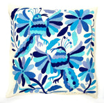 Exquisite Hand Embroidered Otomi Cushion Cover - Blue (45x45cm)