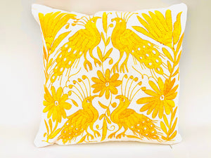 Exquisite Hand Embroidered Otomi Cushion Cover - Gold (45x45cm)