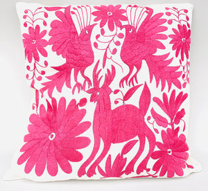 Exquisite Hand Embroidered Otomi Cushion Cover - Pink (45x45cm)