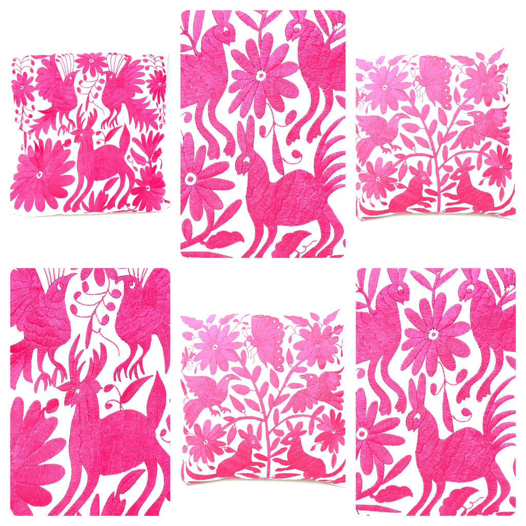 Exquisite Hand Embroidered Otomi Cushion Cover - Pink (45x45cm)