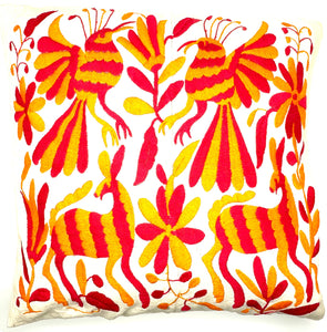 Exquisite Hand Embroidered Otomi Cushion Cover - Pink/Orange (45x45cm)