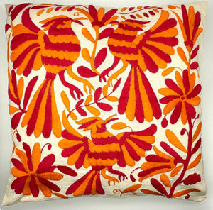 Exquisite Hand Embroidered Otomi Cushion Cover - Pink/Orange (45x45cm)