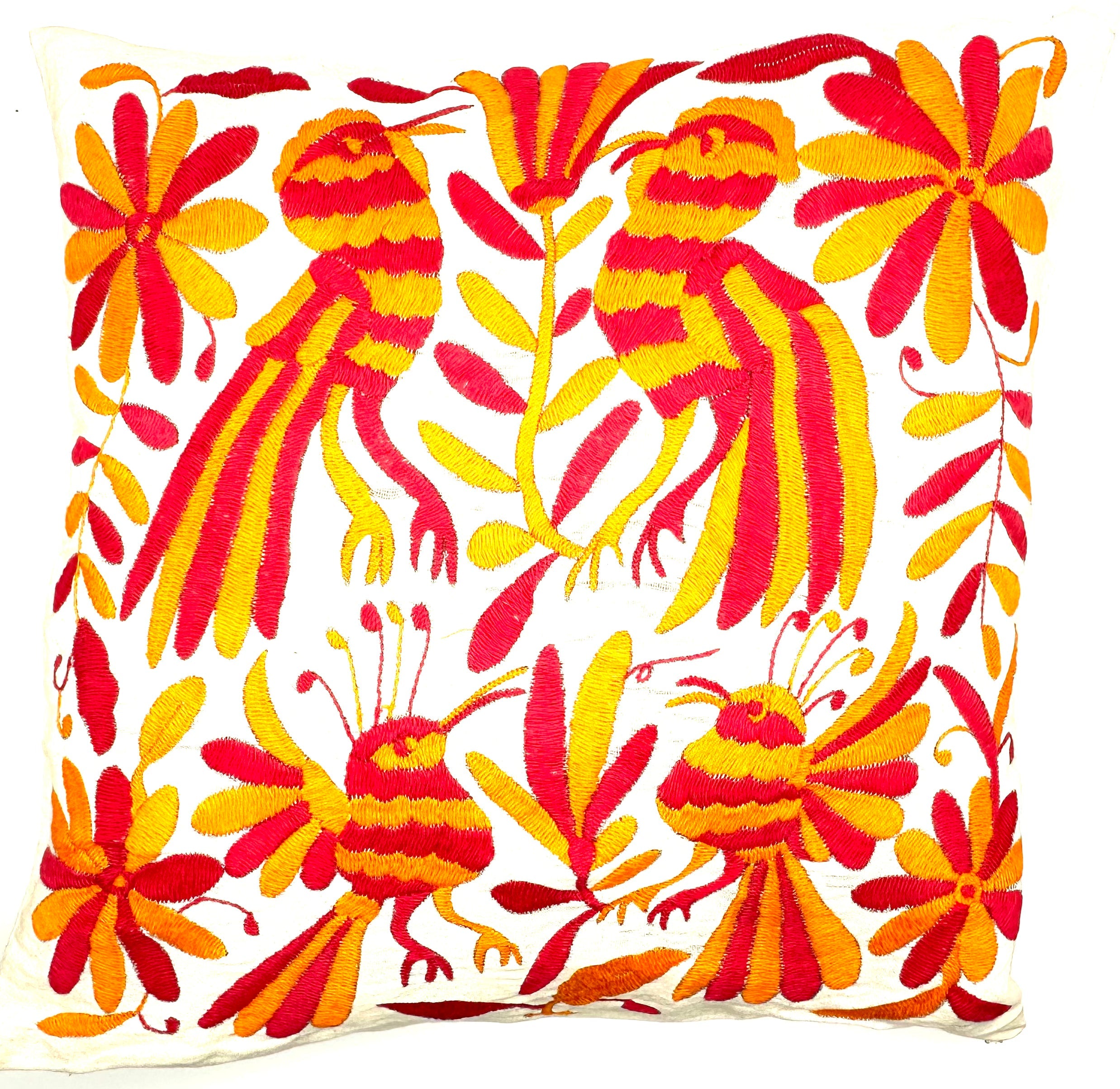 Exquisite Hand Embroidered Otomi Cushion Cover - Pink/Orange (45x45cm)