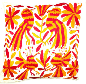 Exquisite Hand Embroidered Otomi Cushion Cover - Pink/Orange (45x45cm)