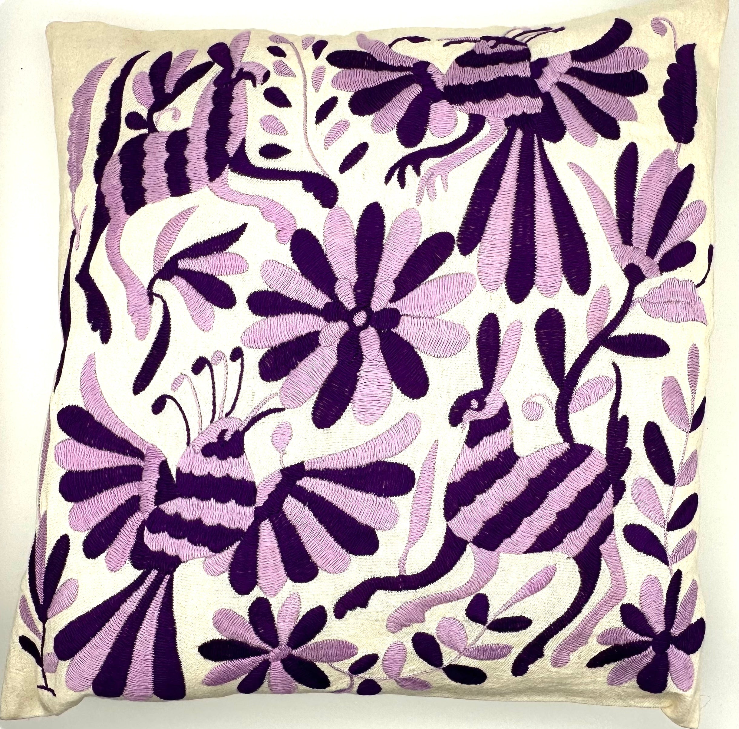 Exquisite Hand Embroidered Otomi Cushion Cover - Purple (45x45cm)