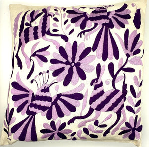 Exquisite Hand Embroidered Otomi Cushion Cover - Purple (45x45cm)