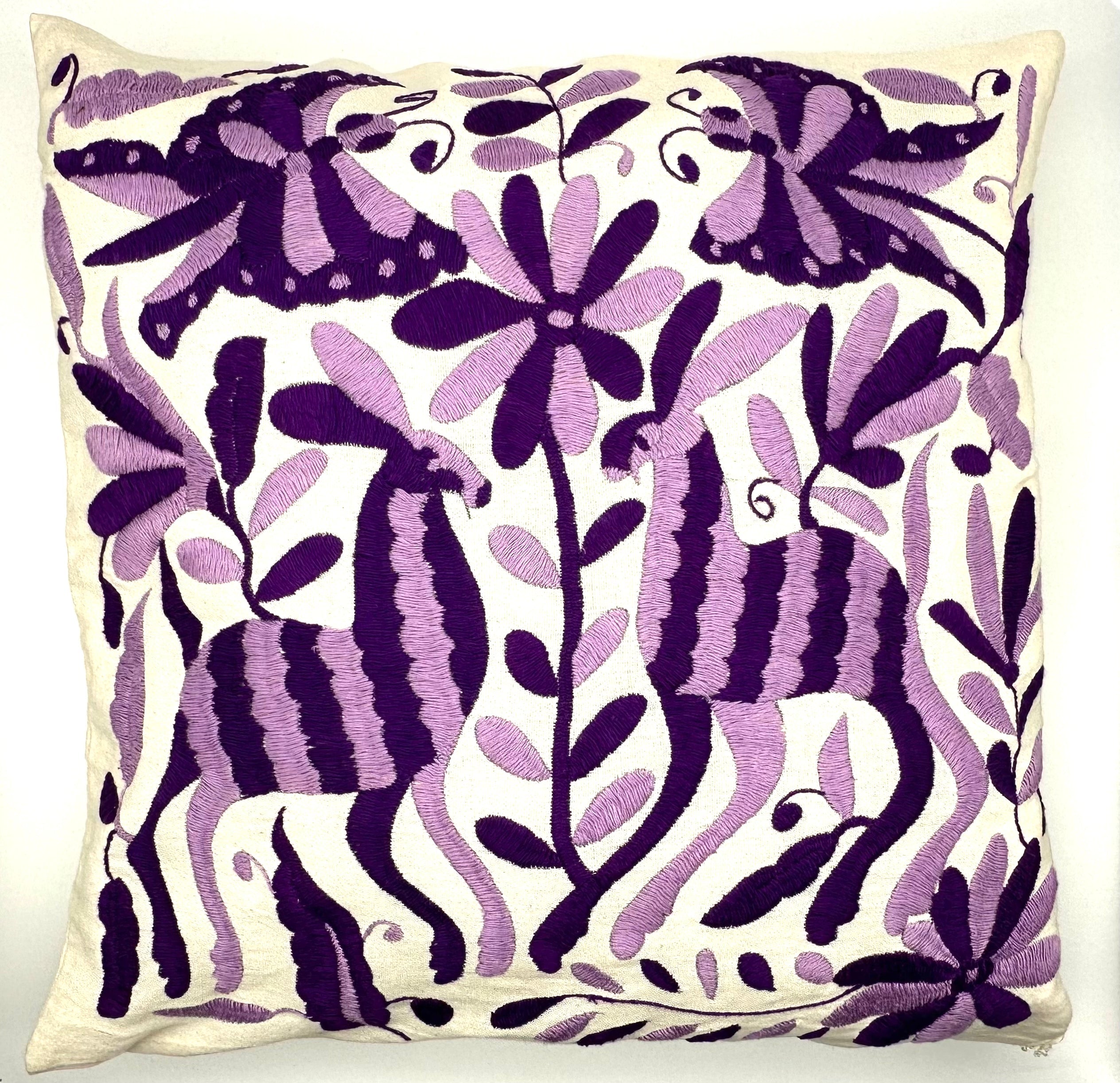 Exquisite Hand Embroidered Otomi Cushion Cover - Purple (45x45cm)
