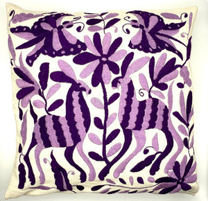 Exquisite Hand Embroidered Otomi Cushion Cover - Purple (45x45cm)