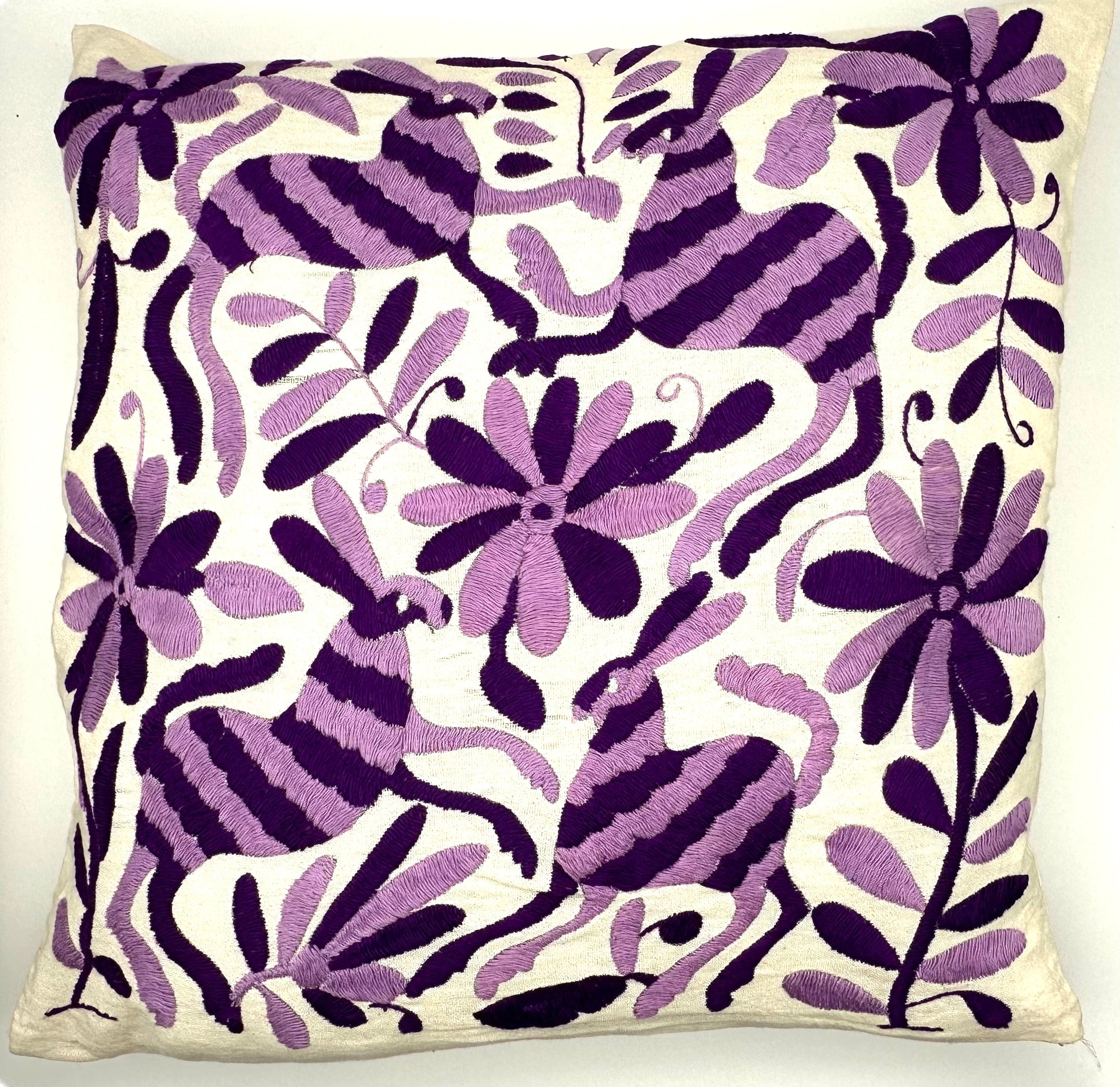 Exquisite Hand Embroidered Otomi Cushion Cover - Purple (45x45cm)