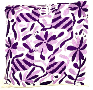 Exquisite Hand Embroidered Otomi Cushion Cover - Purple (45x45cm)