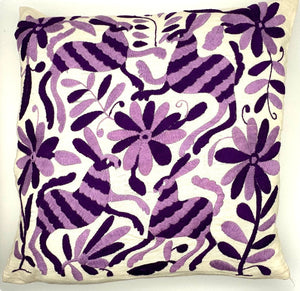 Exquisite Hand Embroidered Otomi Cushion Cover - Purple (45x45cm)