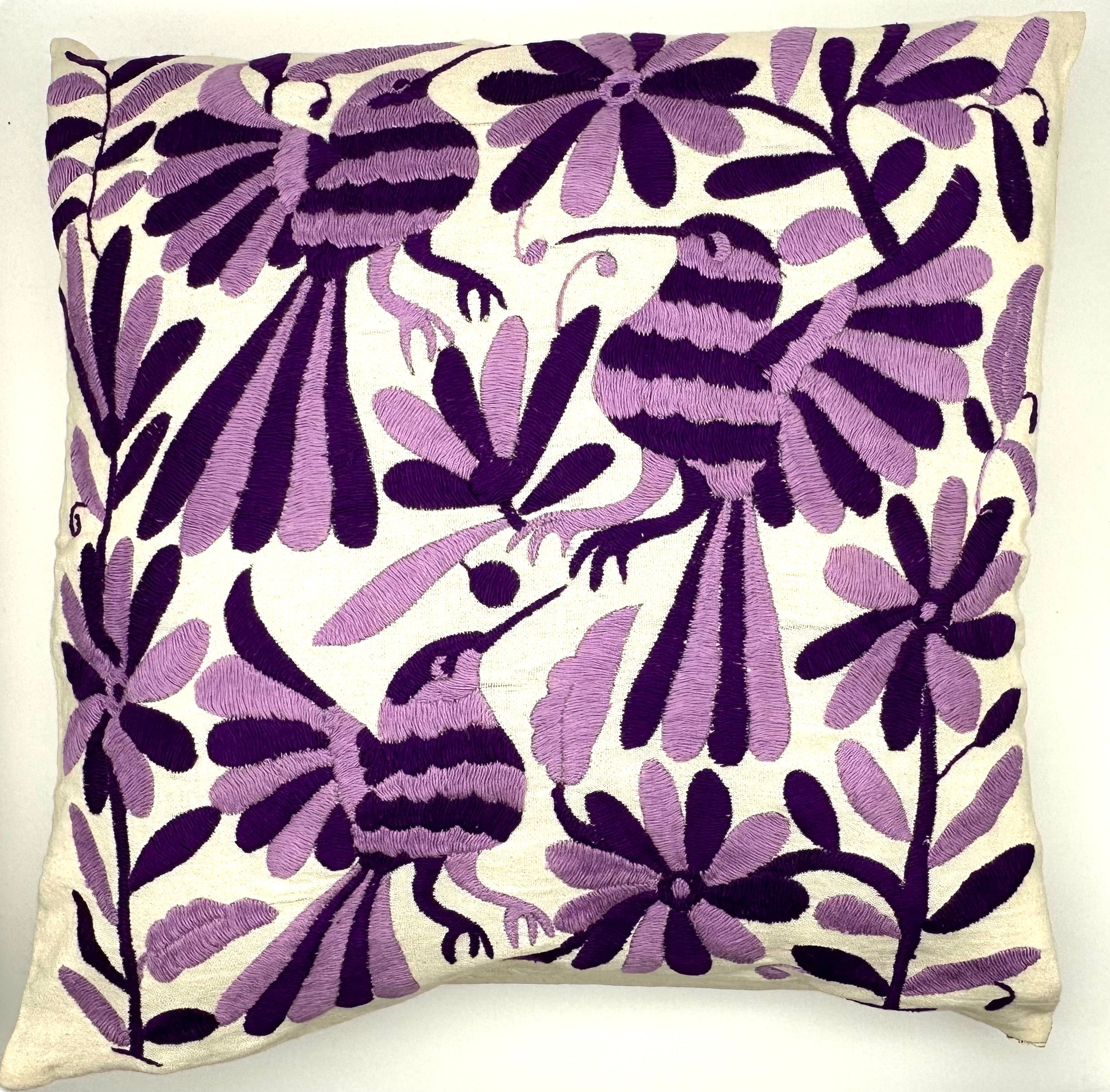 Exquisite Hand Embroidered Otomi Cushion Cover - Purple (45x45cm)