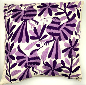 Exquisite Hand Embroidered Otomi Cushion Cover - Purple (45x45cm)