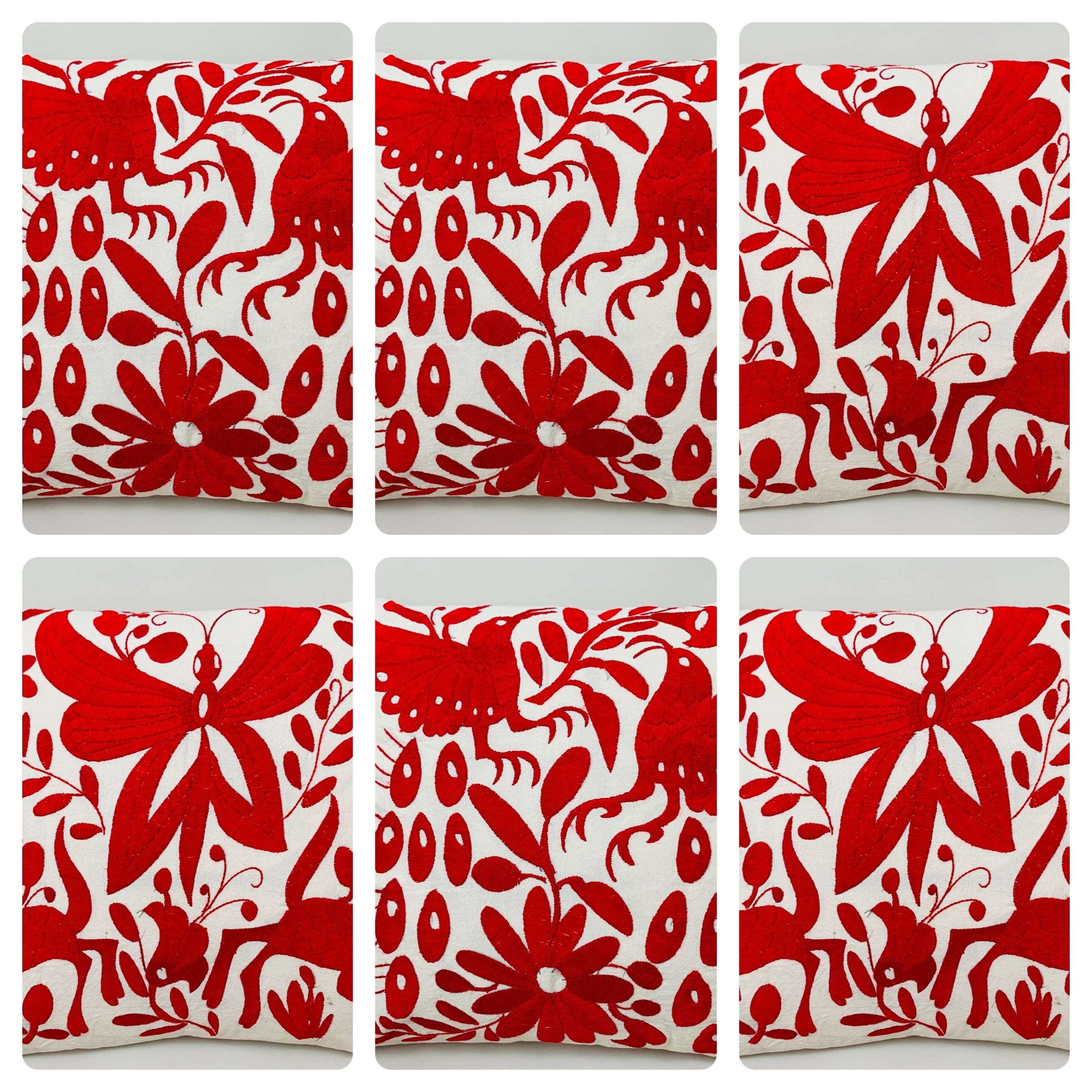 Exquisito Cojín Otomí Bordado a Mano - Rojo (45x45cm)