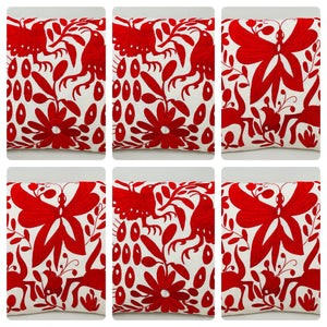 Exquisito Cojín Otomí Bordado a Mano - Rojo (45x45cm)