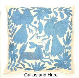 Exquisite Hand Embroidered Otomi Cushion Cover - Sky Blue (45x45cm)