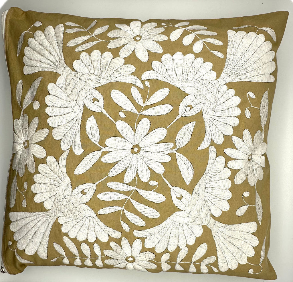 Exquisite Hand Embroidered Otomi Cushion Cover - Taupe (45x45cm)