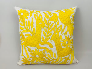 Exquisiter handbestickter Otomi-Kissenbezug - Gelb (45x45cm)