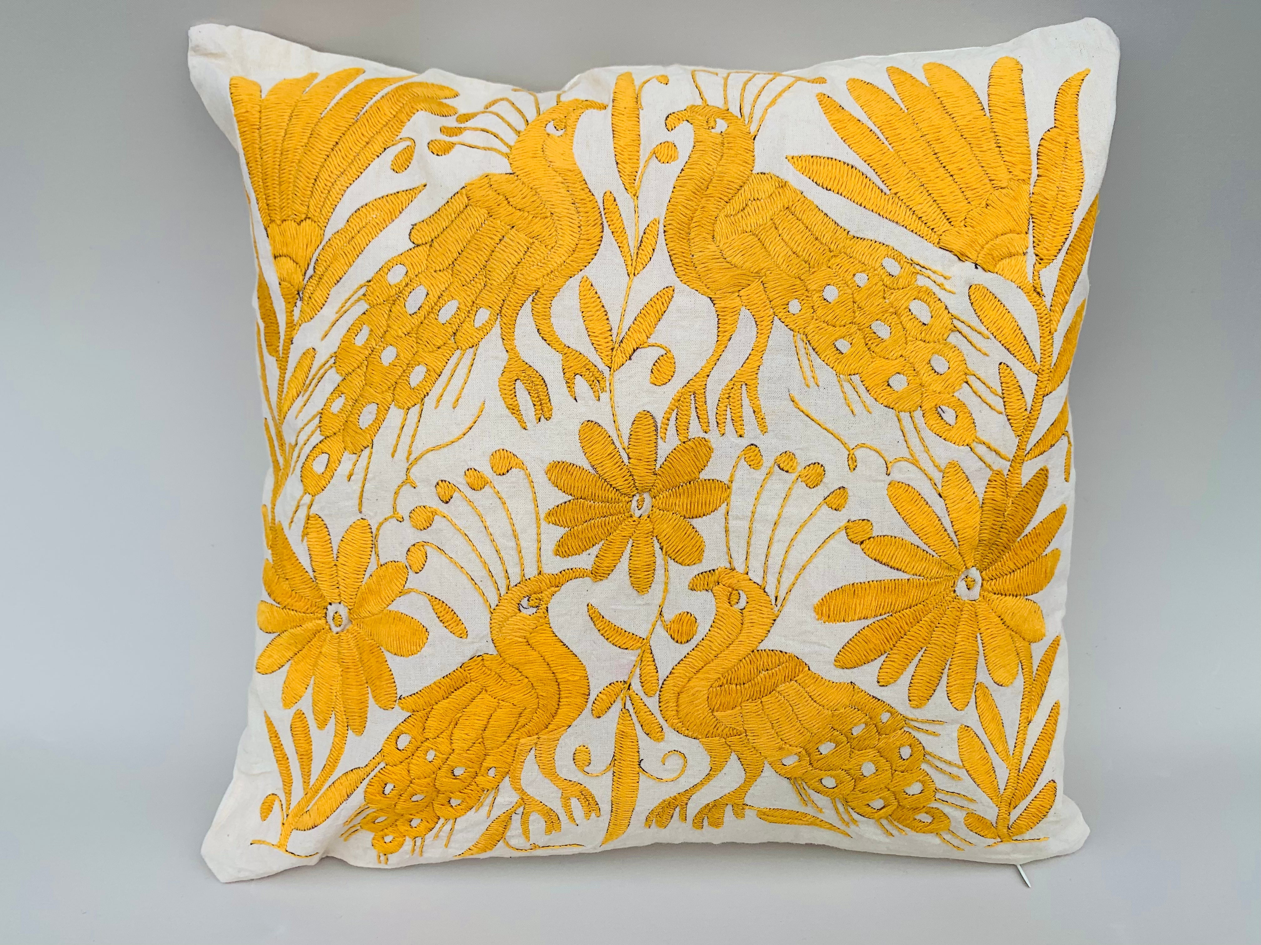 Exquisiter handbestickter Otomi-Kissenbezug - Gelb (45x45cm)