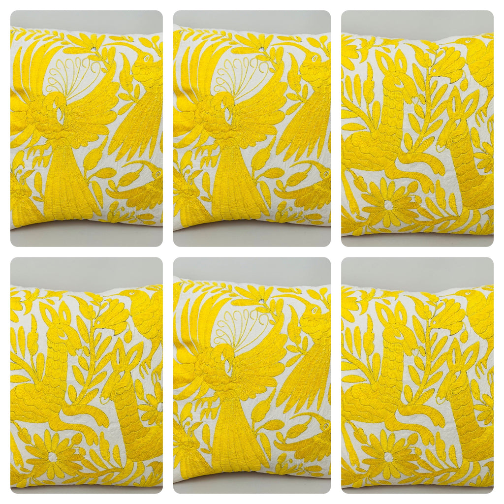 Squisita fodera per cuscino Otomi ricamata a mano - giallo (45x45 cm)