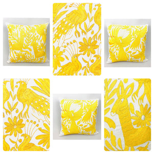 Exquisite Hand Embroidered Otomi Cushion Cover - Yellow (45x45cm)
