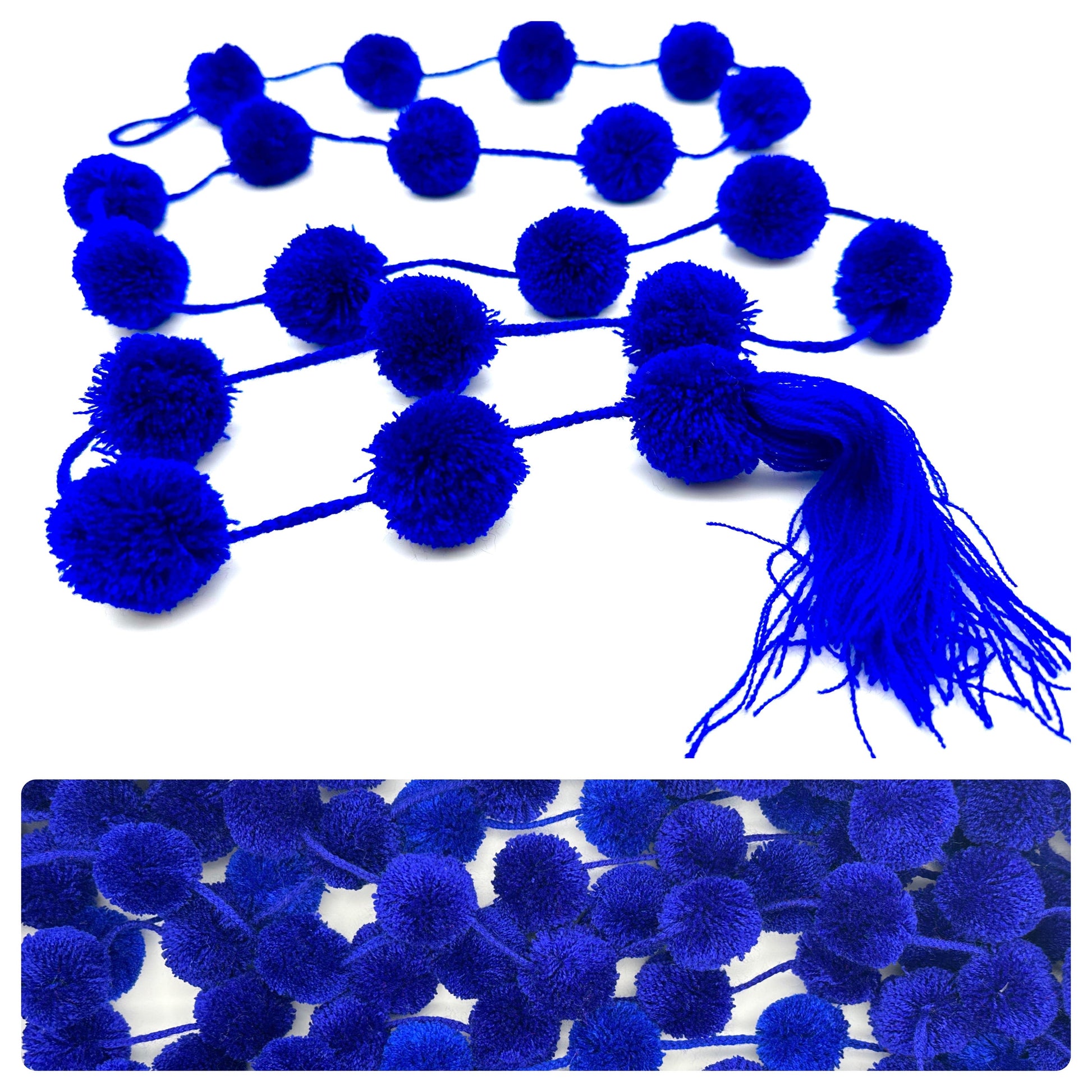 Handmade Mexican Dark Blue Pom Pom Garland – 1.5m Deep Colour Fiesta Decoration (20 Pom Poms)