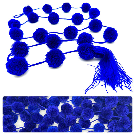 Handmade Mexican Dark Blue Pom Pom Garland – 1.5m Deep Colour Fiesta Decoration (20 Pom Poms)