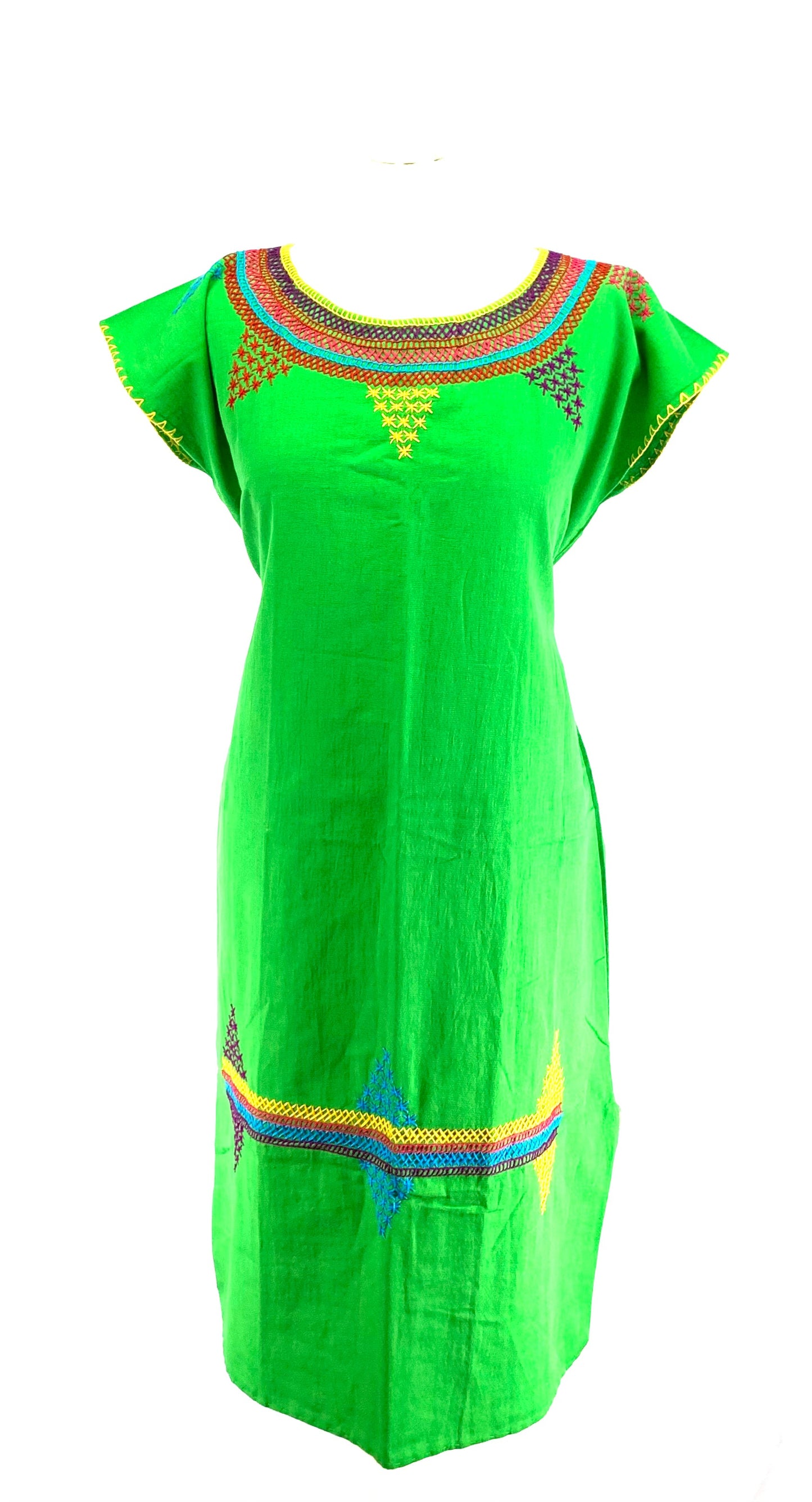 Handmade Mexican Embroidered Cotton Dress – Traditional Lightweight Summer Dress