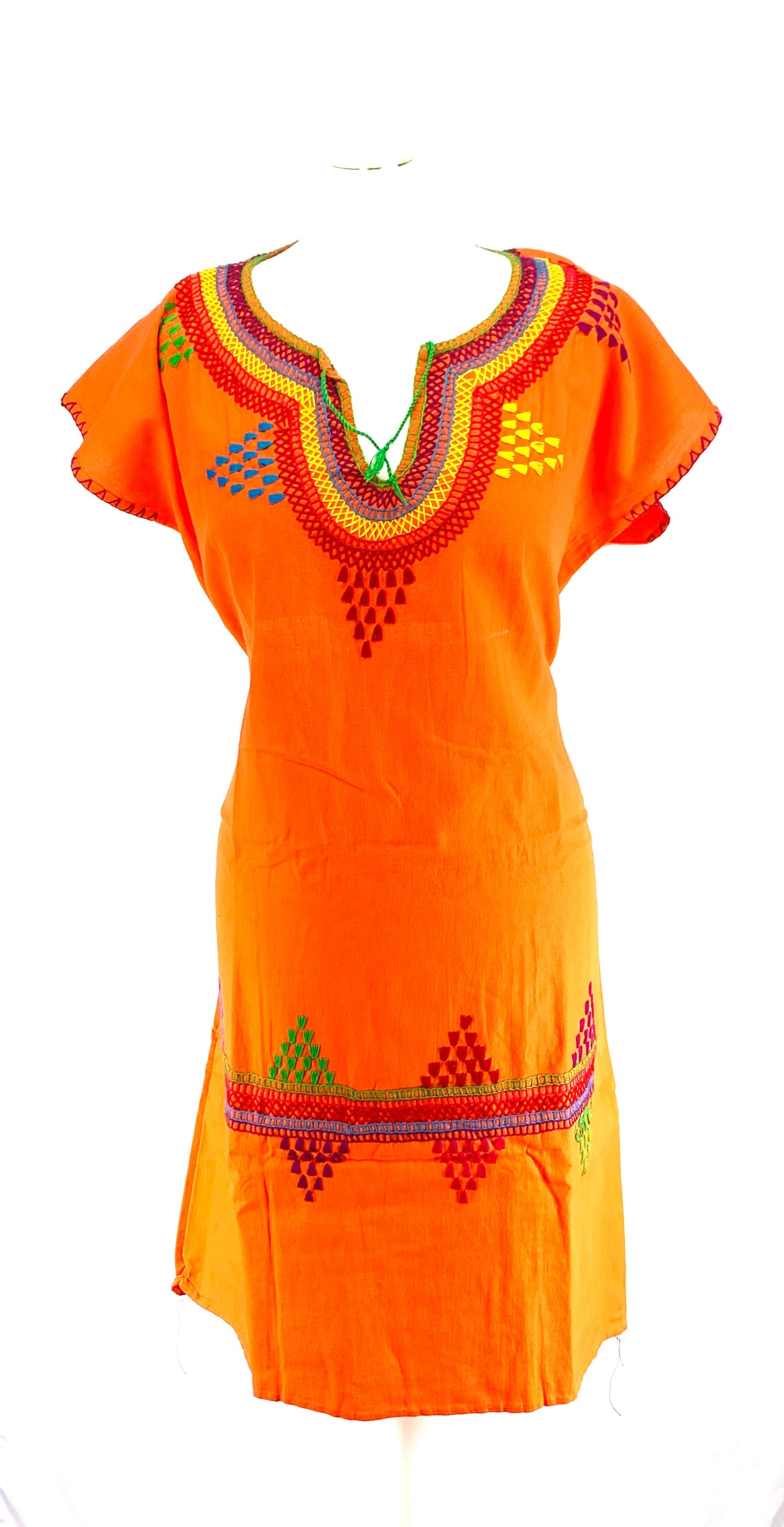 Handmade Mexican Embroidered Cotton Dress – Traditional Lightweight Summer Dress