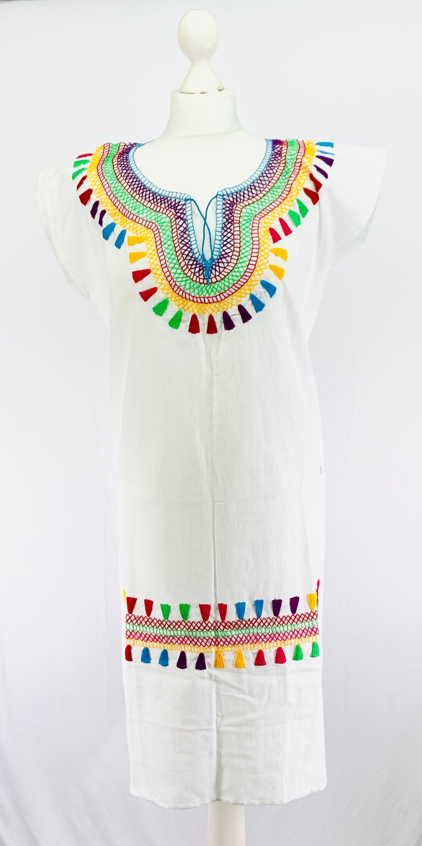 Handmade Mexican Embroidered Cotton Dress – Traditional Lightweight Summer Dress