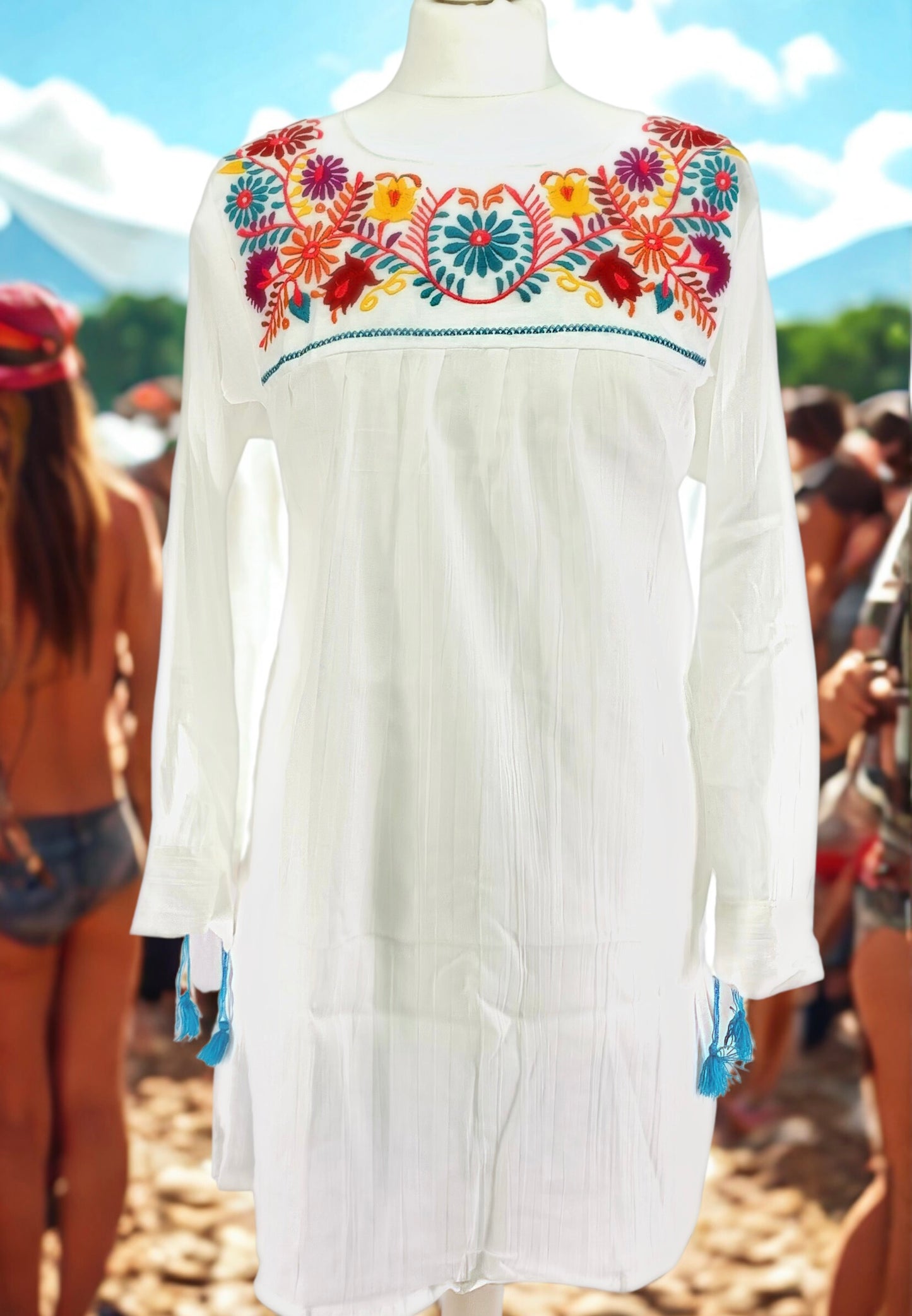 Handmade Mexican Embroidered Cotton Summer Dress – Lightweight Festival Dress