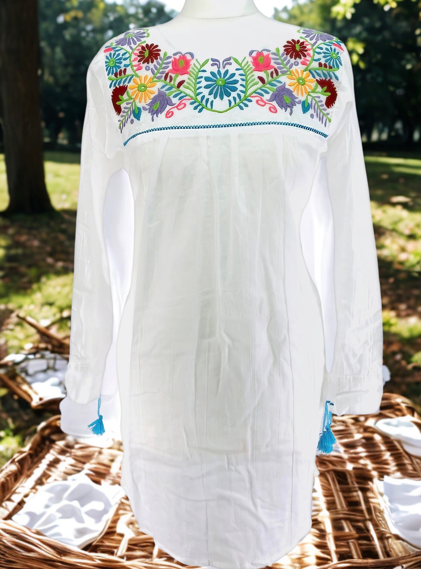 Handmade Mexican Embroidered Cotton Summer Dress – Lightweight Festival Dress
