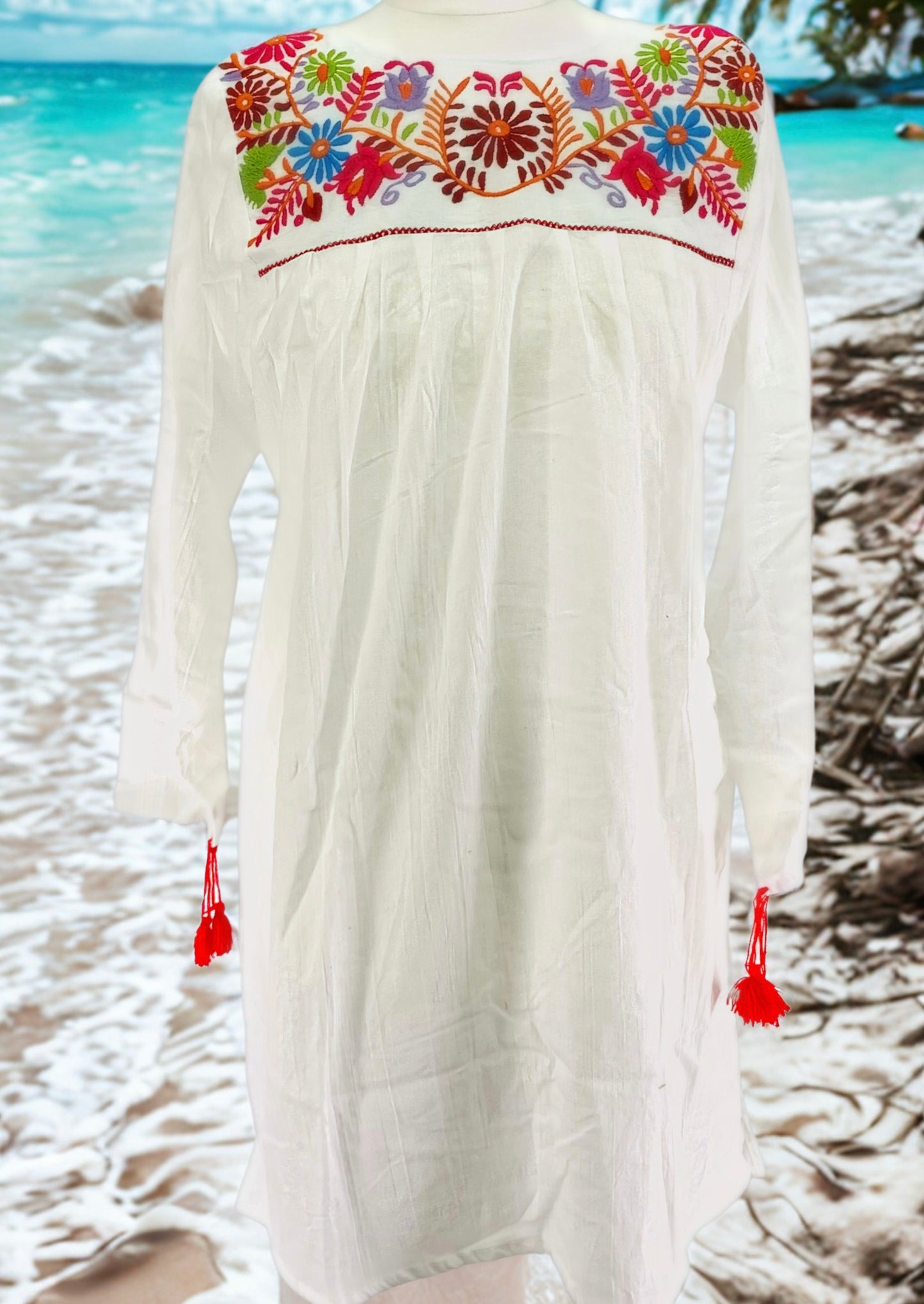 Handmade Mexican Embroidered Cotton Summer Dress – Lightweight Festival Dress