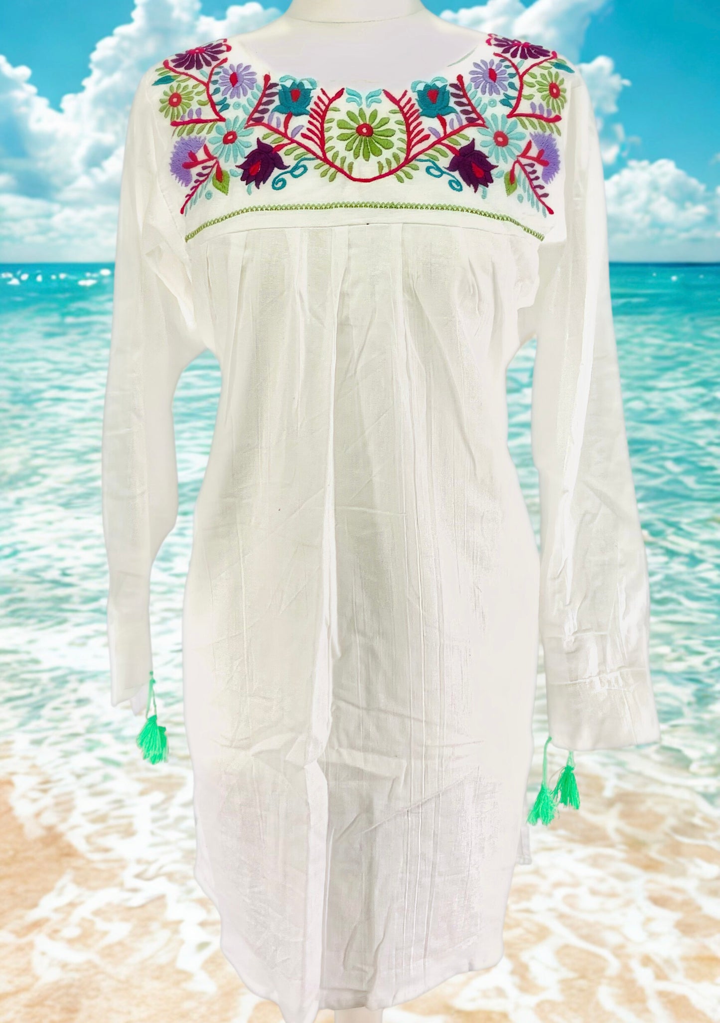 Handmade Mexican Embroidered Cotton Summer Dress – Lightweight Festival Dress