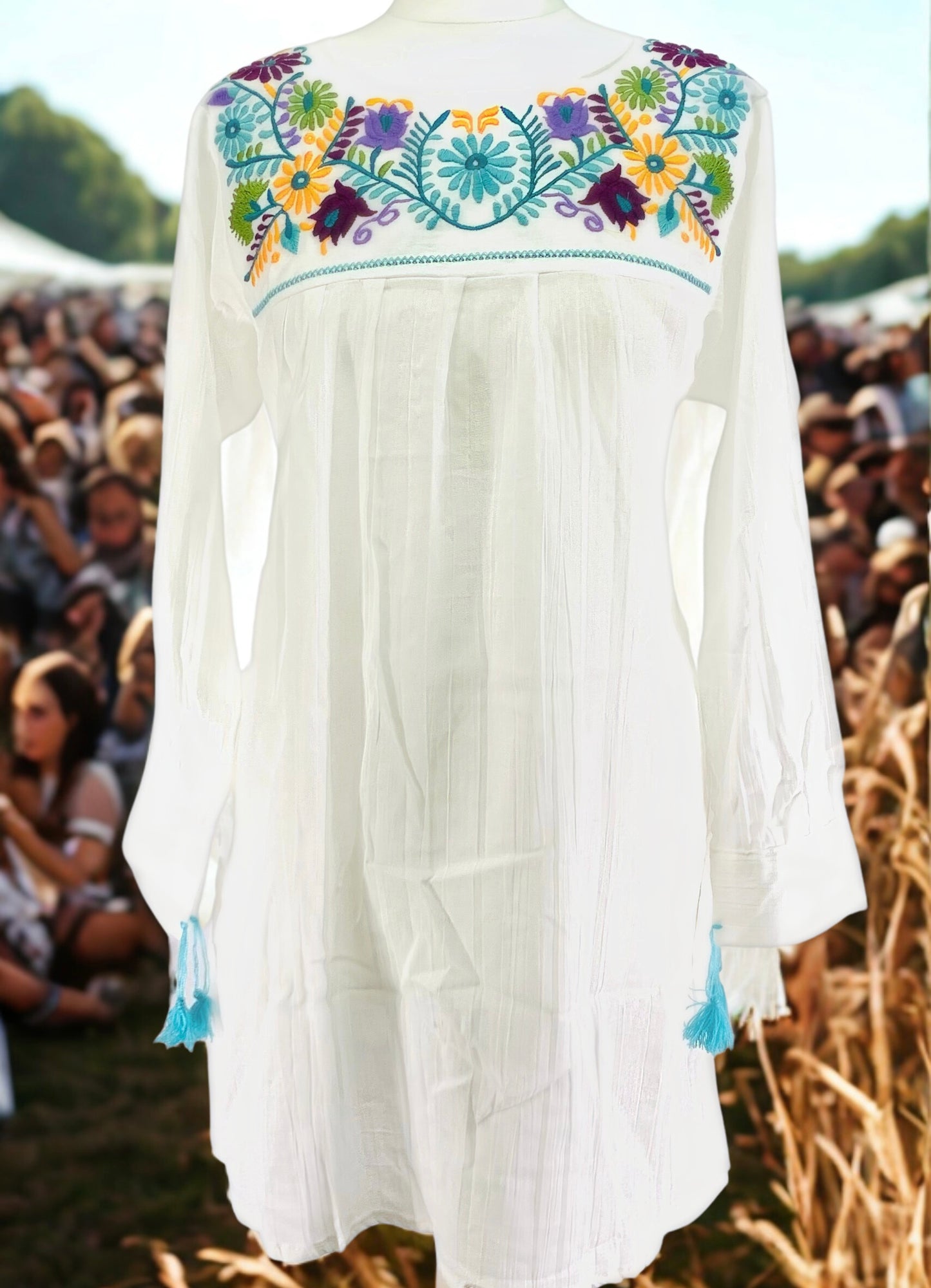 Handmade Mexican Embroidered Cotton Summer Dress – Lightweight Festival Dress