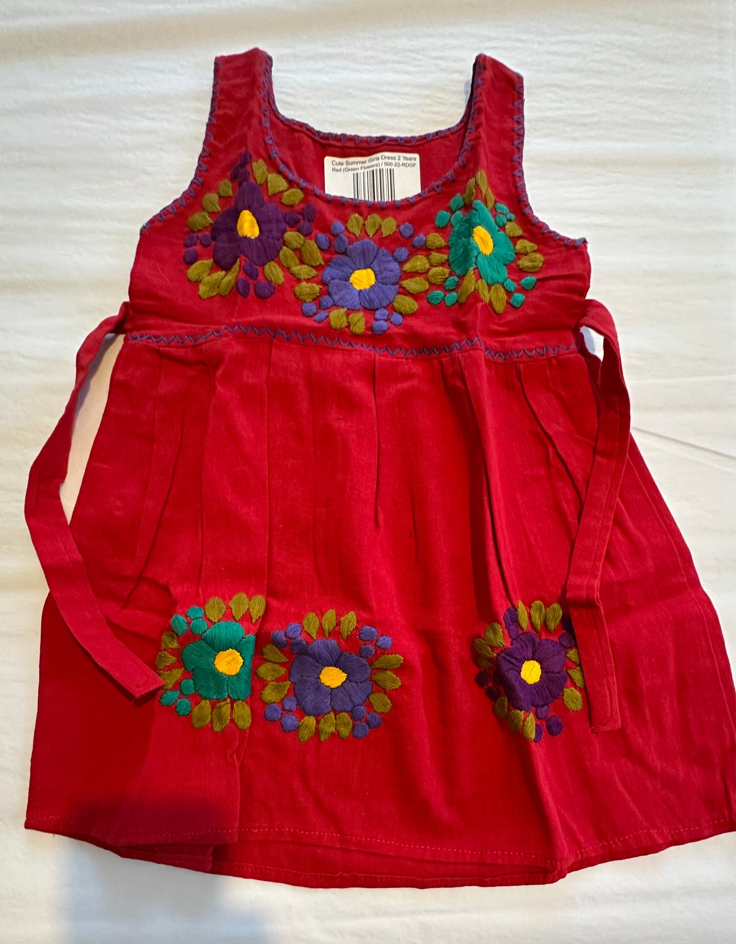 Handmade Mexican Embroidered Girls Summer Dress – Age 2 Years – Lightweight Cotton Fiesta Dress