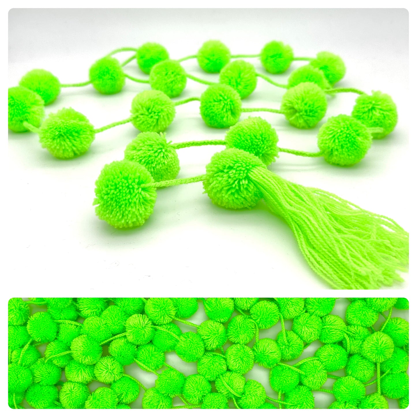 Handmade Mexican Green Pom Pom Garland – 1.5m Vibrant Fiesta Decoration (20 Pom Poms)