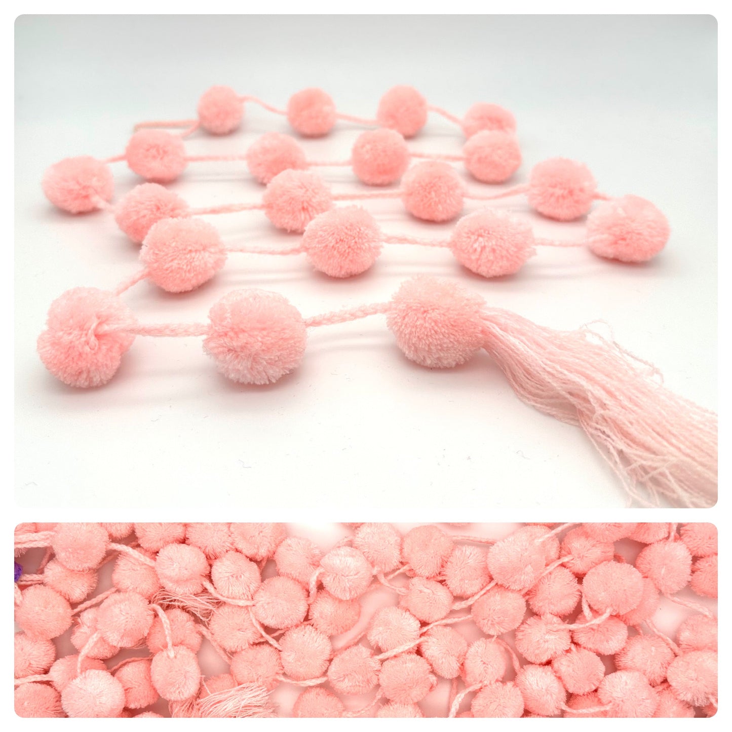 Handmade Mexican Light Pink Pom Pom Garland – 1.5m Soft Fiesta Decoration (20 Pom Poms)