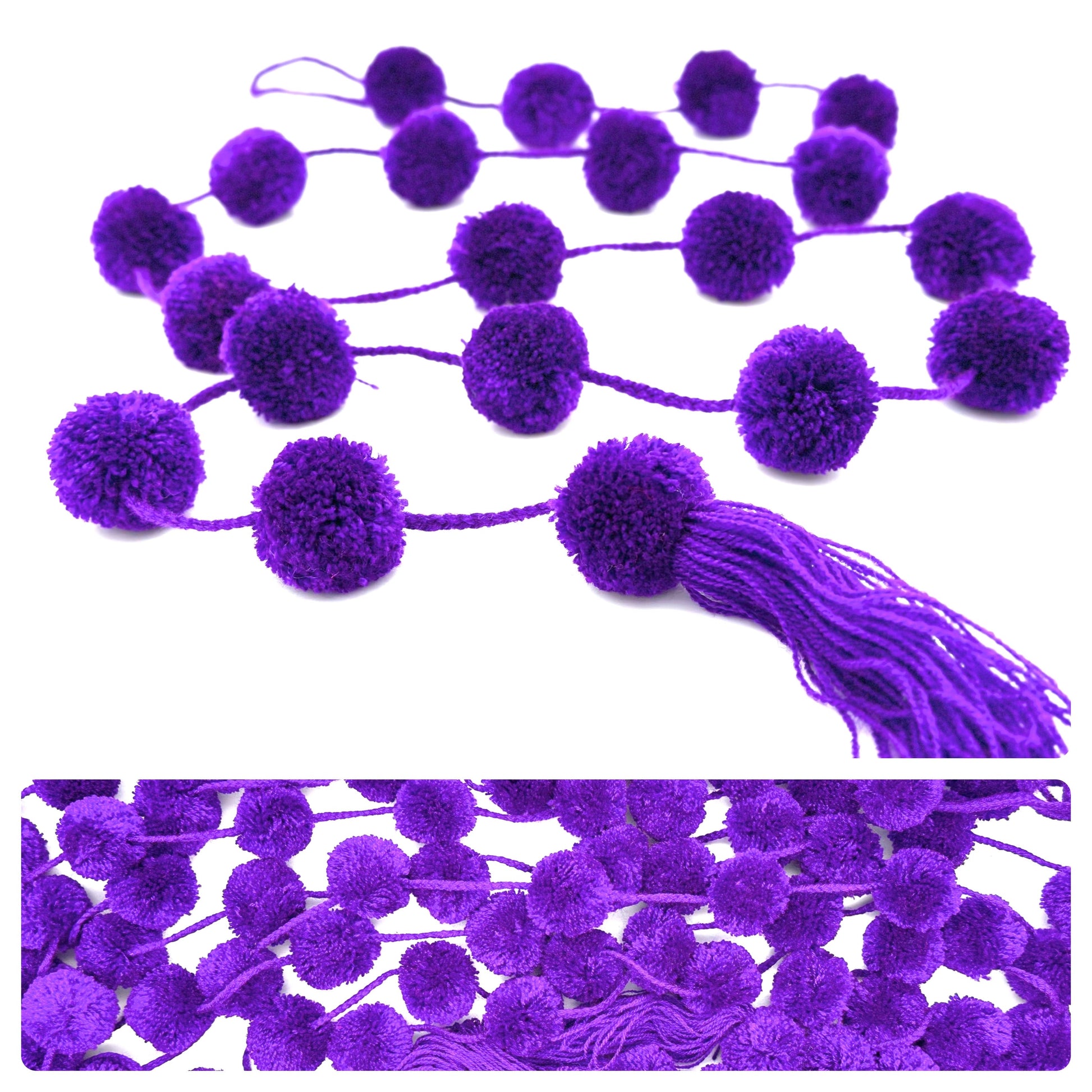 Handmade Mexican Purple Pom Pom Garland – 1.5m Colourful Fiesta Decoration (20 Pom Poms)