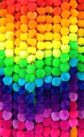 Handmade Mexican Rainbow Pom Pom Garland – 1.5m Colourful Fiesta Decoration (40 Pom Poms)