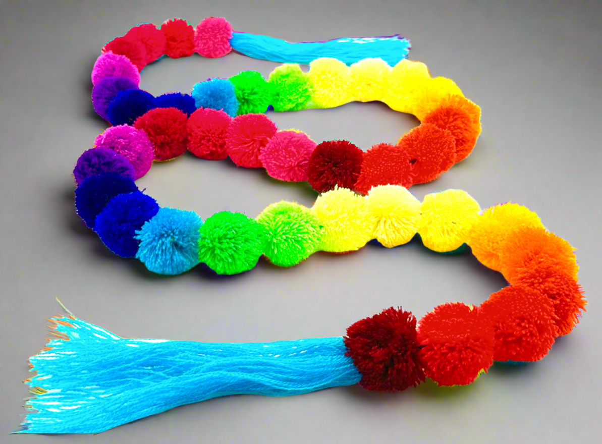 Handmade Mexican Rainbow Pom Pom Garland – 1.5m Colourful Fiesta Decoration (40 Pom Poms)