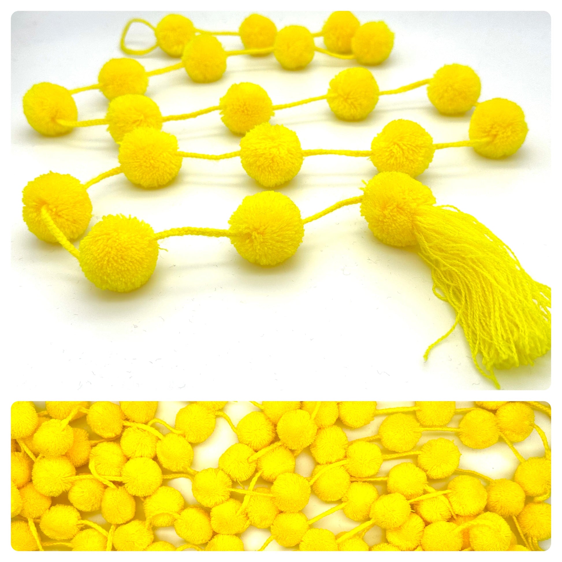 Handmade Mexican Yellow Pom Pom Garland – 1.5m Bright Fiesta Decoration (20 Pom Poms)