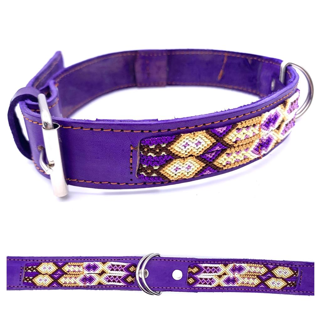 Mexican Embroidered Leather Dog Collar – Large (50–60cm Neck) – 70cm