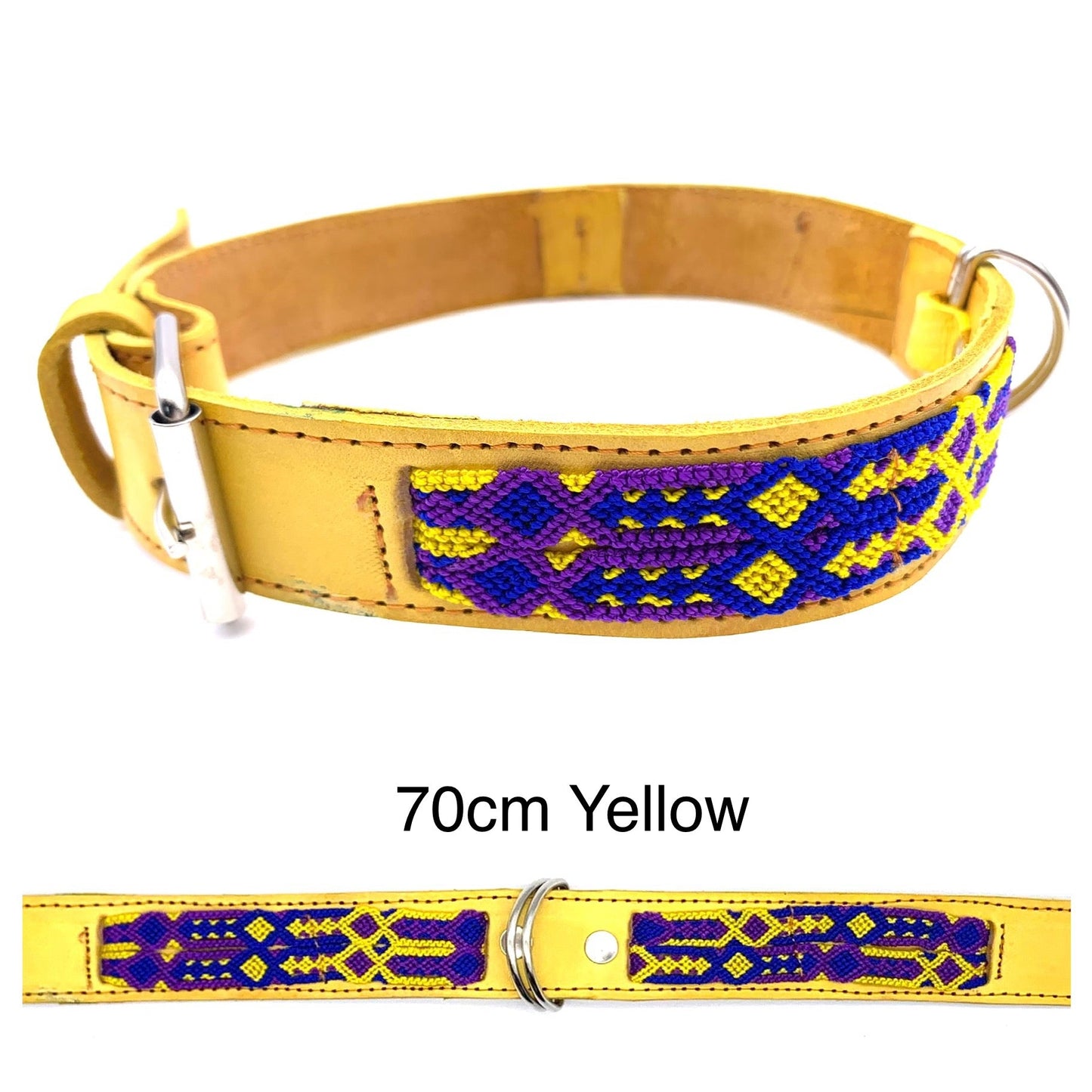 Mexican Embroidered Leather Dog Collar – Large (50–60cm Neck) – 70cm
