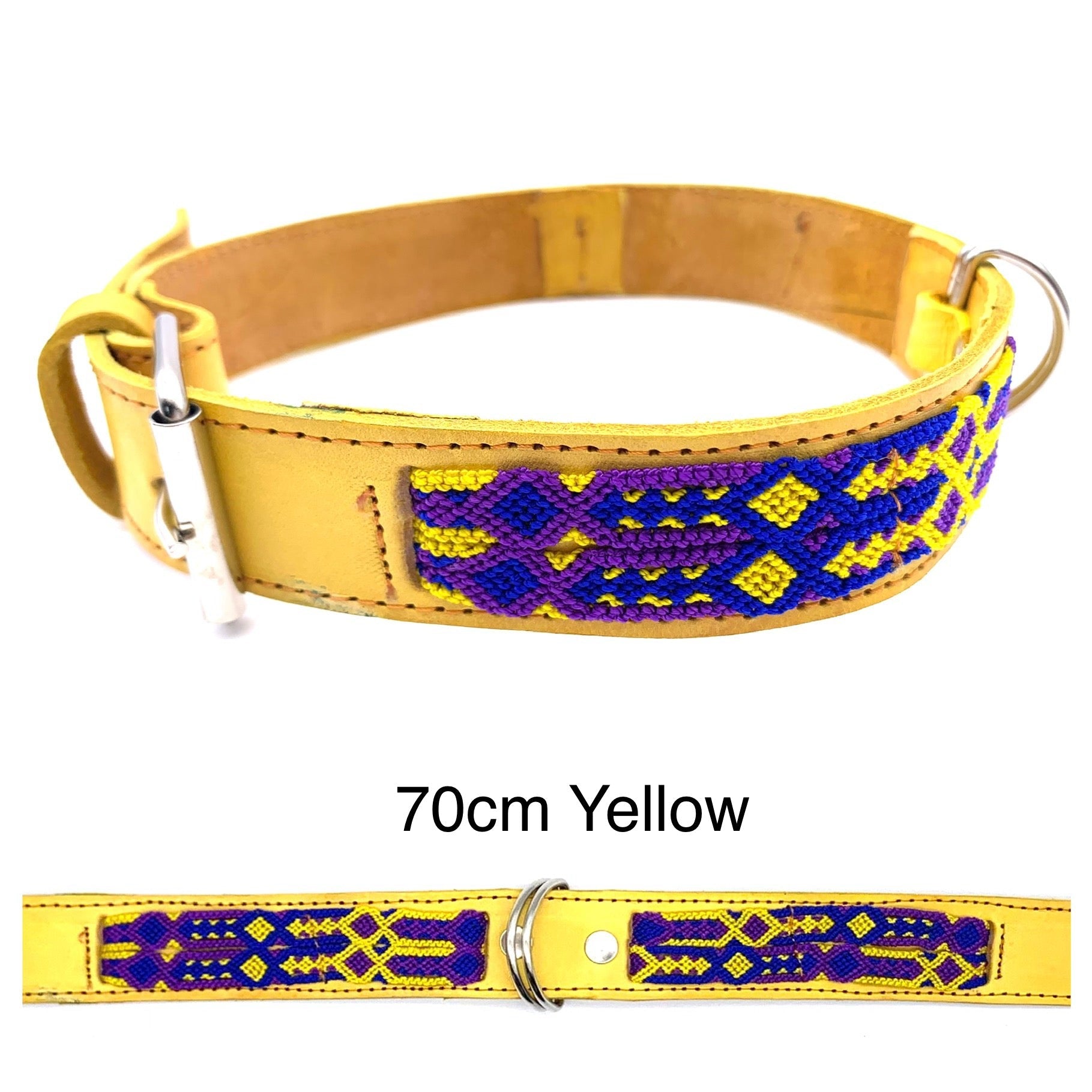 Mexican Embroidered Leather Dog Collar – Large (50–60cm Neck) – 70cm