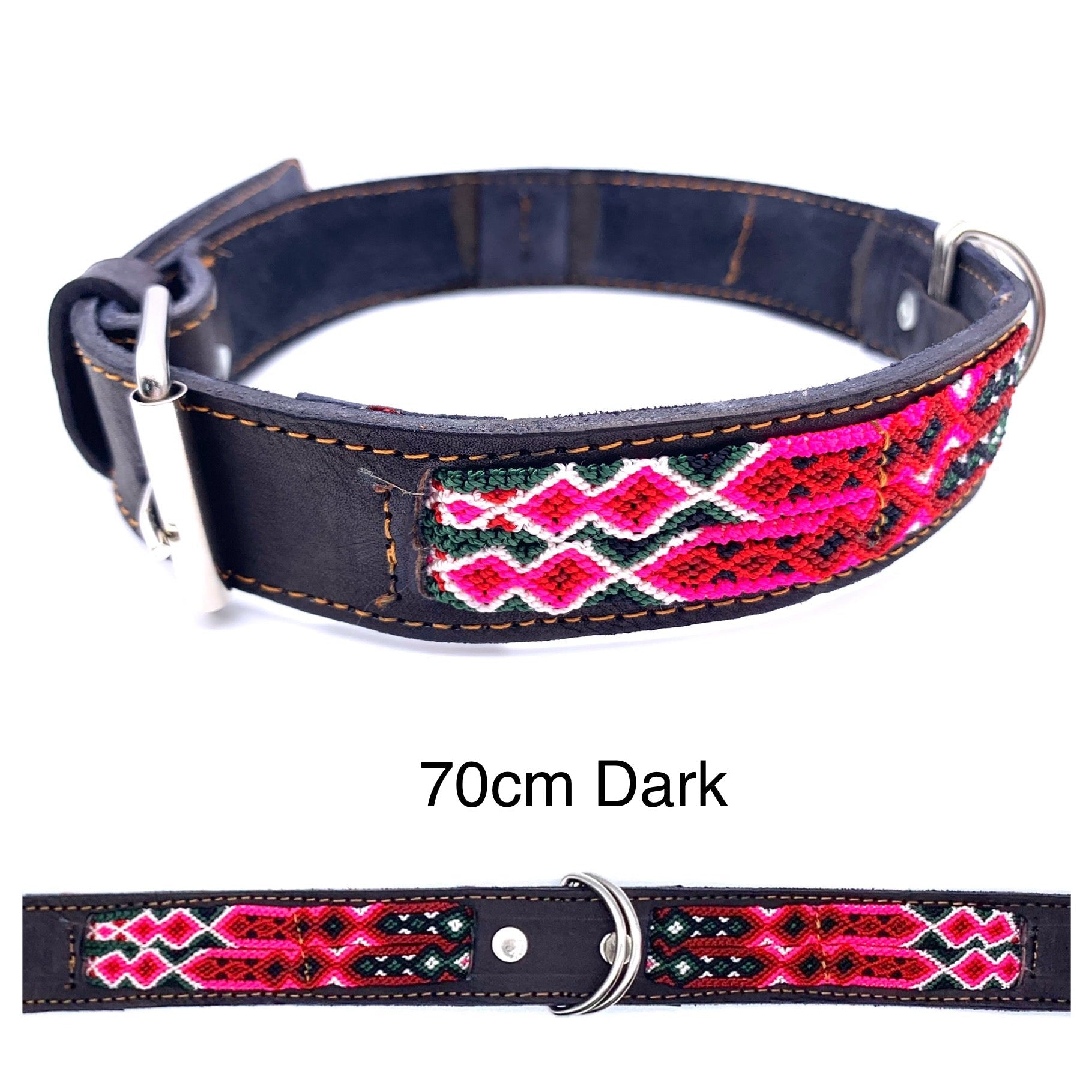 Mexican Embroidered Leather Dog Collar – Large (50–60cm Neck) – 70cm