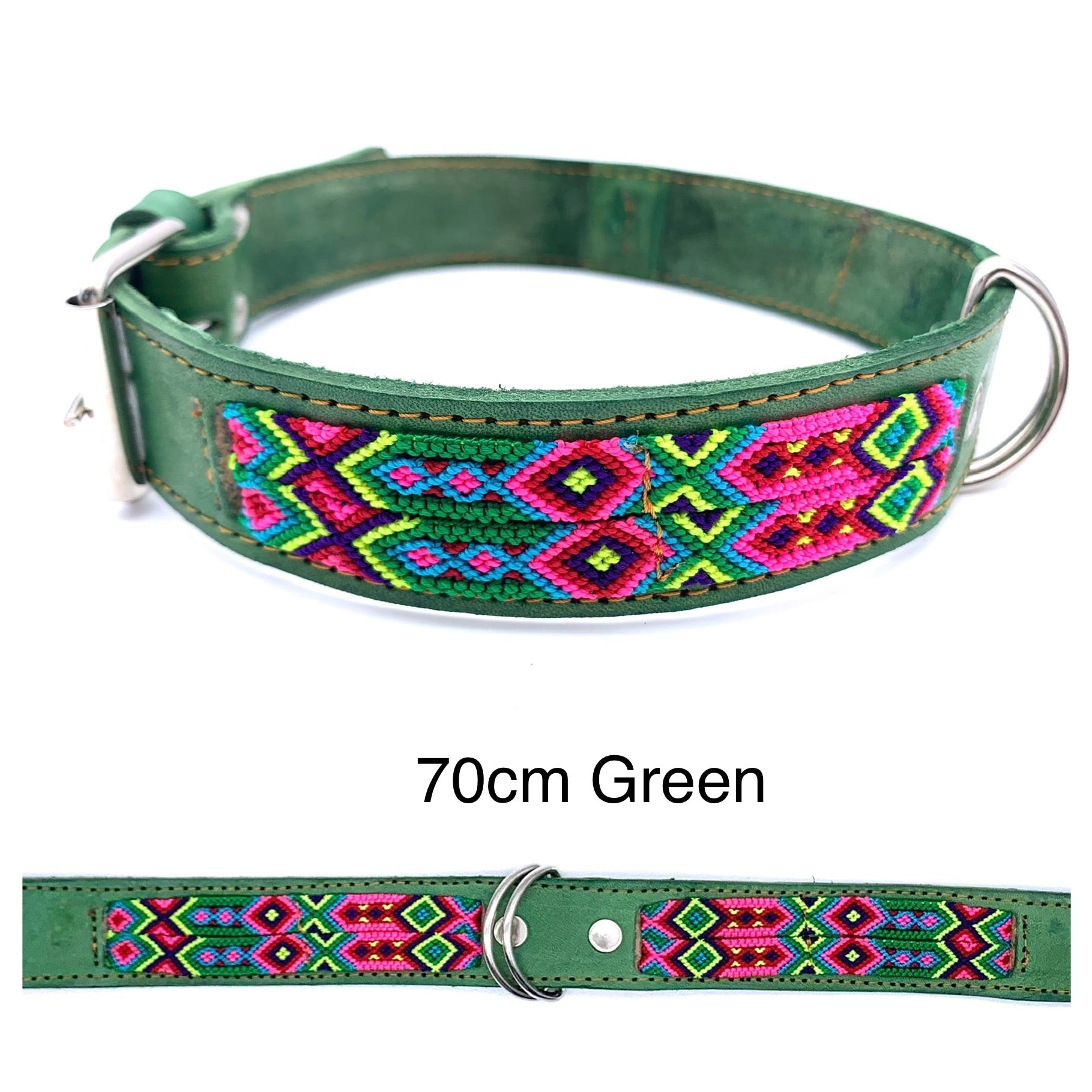 Mexican Embroidered Leather Dog Collar – Large (50–60cm Neck) – 70cm